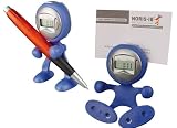Set of 2 Flexi Man desk clocks with pen & card holder, 04x2-Blue