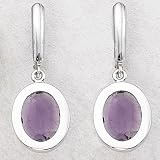 14K White Gold Amethyst Oval Earrings