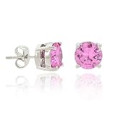 Sterling Silver .925 Pink cz Prong Large Round Stud 8mm Earrings