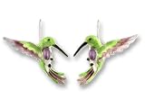 Clearly Charming Amethyst Hummingbird Silver and Enamel Earrings by Zarah