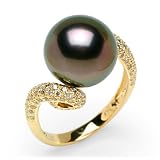 Tahitian Black Pearl Ring with Diamond in 14K Yellow Gold