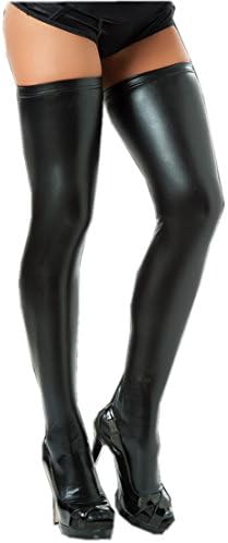 Women's Sexy Stockings PU Leather Skin Knee Length Socks Club DS Playwear (Black)