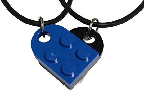 Lego Heart Necklaces Set of Two in Gift Box- Black/Blue