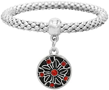 Wild Wind (TM) Braided Weave Bracelet Exotic Flower Diamond DIY Button Silver Bangle (Leaf)