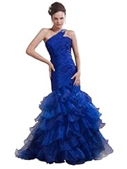 Mermaid Organza One Shoulder  Ruched Tiered Beaded Evening Dress/Prom Dress/Party Dress/Wedding Dress  With Ruffles