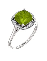 18K White Gold 8.00x8.00mm Antique Cushion Cut Peridot and Diamond Halo-Style Ring -- LIFETIME WARRANTY