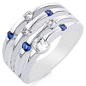 Sterling Silver White & Blue Sapphire Ring size 7