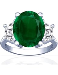 Platinum Oval Cut Emerald Three Stone Ring