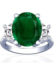 14K White Gold Oval Cut Emerald Three Stone Ring