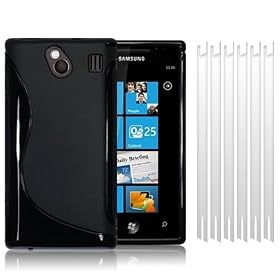 SAMSUNG I8700 OMNIA 7 "S" CURVE GEL CASE / COVER / SHELL / SKIN - BLACK, WITH 6-IN-1 SCREEN PROTECTOR PACK PART OF THE QUBITS ACCESSORIES RANGE