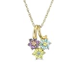 9ct Yellow Gold Ladies Peridot Blue Topaz And Amethyst Triple Flower Pendant With 18 Prince Of Wales Chain