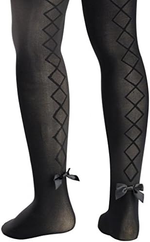 Serlei Kids Girls Microfiber Hold & Stretch Argyle Footed Tights with Bow Detail - Black (Size 6-8)