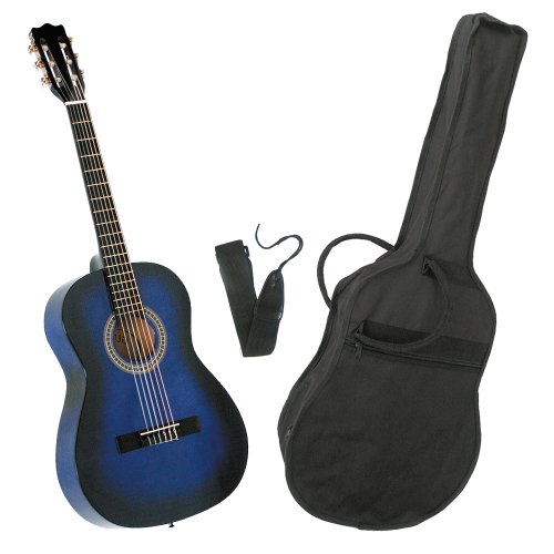 MSA C 9 Set Kindergitarre Einsteigermodell inkl. Nylontasche/Nylonband/Lindenholz funiert/geleimter Steg/Neusilberb&uuml;nde Gr&ouml;&szlig;e 3/4, blau