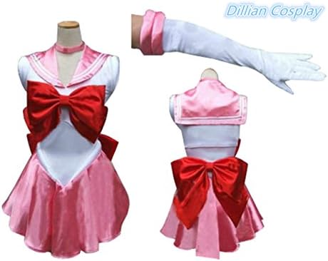 Dillian Womens Sailor Moon Mars Costume Cosplay Party Dress &amp; Gloves,Pink,XL