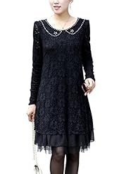 Plus Size Long Sleeves Polyester Lace Spring  Dress
