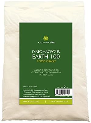 Organics Rx Diatomaceous Earth 100, 2 Lbs, Food Grade, Fresh Water, for Natural Garden and Plant Insect Control, Dog &amp; Cat Flea and Tick Removal, Fire Ants, Bed Bugs, for Control of Roaches, Silverfish, Ants, Bedbugs, Flies, Fleas, Box Elder Bugs, Scorpions, &amp; Crickets (2 Pounds)