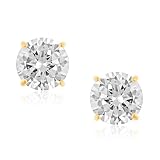 14k Yellow Gold 2-carat White Cubic Zirconia Round Stud Earrings