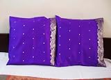 Pair Purple India Sari Cushion Covers / Saree Pillow coversCushion Cover size: 16 X 16 Inches