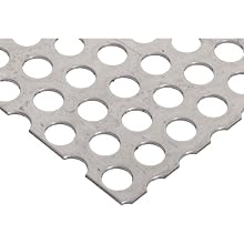 A36 Steel Perforated Sheet, Unpolished (Mill) Finish, Hot Rolled, Staggered Holes, Meets ASTM A36 , 0.12" Thickness, 11 Gauge, 24" Width, 24" Length, 0.375" Center to Center
