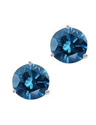 1.10 Ct Round Blue SI1-SI2 Diamond 18K White Gold Stud Earrings