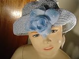Ht24b, Crocheted Blue Rayon Cotton Gimp Floppy with Rose