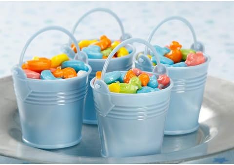 Baby Shower Boy Party Favor 12 Candy Fillable Blue Color Baby Buckets 2.5inch Size