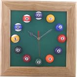 Billard Wanduhr Uhr Echte Kugeln & Holz 36cm NEU