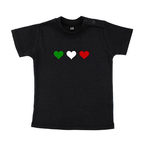 Baby – Kleinkinder T-Shirt – Italia 3 Herzen klein in Grün-Weiß-Rot – Textil black / Motiv farbig Gr. 18-24 Monate