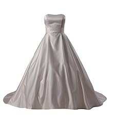 Satin Lace Belted Elasticized   Waistline  Dress with a Chapel Train 