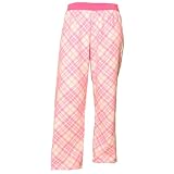 Pink and black diagonal diamond tartan plaid check flannel cotton pants for lounging, sleep, sports. Unisex relaxed fit, available in 3 Youth sizes, exposed elastic waist