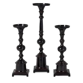 Set of 3 Glossy Black Pillar Candle Stand Holders by CC Home Furnishings