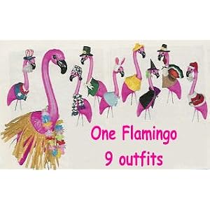 Pink Flamingo Lawn Yard Ornament w/ Clothes costume Outfits Seasonal Decorations Holiday Home Garden Decor Tropical Florida Flamingos