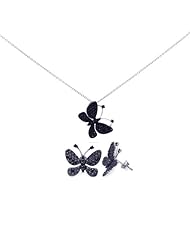 Nickel Free Sterling Silver Pendant & Earring Sets Black CZ Butterfly Set
