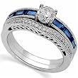 14Kt White Gold Blue Sapphire Diamond Wedding Ring Set (Center stone is not included)