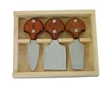 Woodard & Charles 3-Piece Rosewood Handle Specialty Cheese Knife Set in Wooden Crate