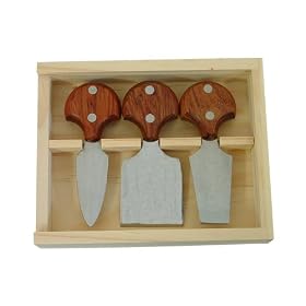 Woodard and Charles 3-Piece Rosewood Handle Specialty Cheese Knife Set in Wooden Crate by Woodard & Charles