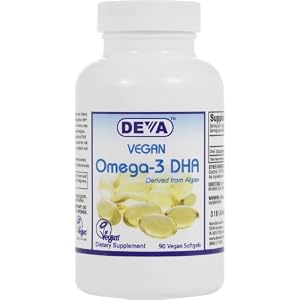 DEVA Vegan Vitamins Vegan DHA (Algae) 200mg Vegan Softgels, 90-Count Bottle