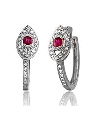 14K White Gold 0.86ct Royalty Channel Oval Ruby & Diamond Mini Hoop Earrings