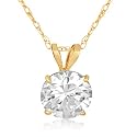 14k Yellow Gold 1-carat White Cubic Zirconia Round Pendant, 18"