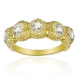18K Gold over Sterling Silver Beaded Designer Band Ring with White Topaz