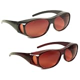 Fit Over Sunglasses with Blue Blocker HD Driving Lens & Spring Hinges - Fits Over Prescription Glasses (Brown Frame)