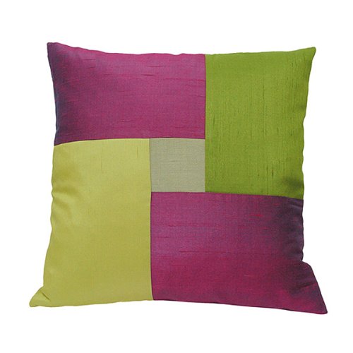 Raw Silk Square Pillow - Plum/ Pale Green (22