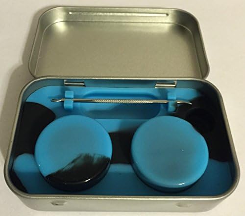 Silicone Tin, 2 - 5ml Silicone jar containers, wax carving tool (Blue/Black)
