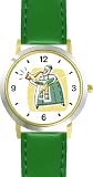 Man in Green Robe Blowing Shofer or Shofar Judaica Jewish Theme - WATCHBUDDY&reg; DELUXE TWO-TONE THEME WATCH - Arabic Numbers - Green Leather Strap-Size-Large ( Men's Size or Jumbo Women's Size )