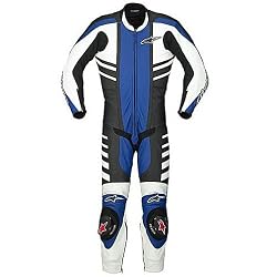 Alpinestars CR Men's 1-Piece Leather Street Bike Motorcycle Race Suits - Black/Blue