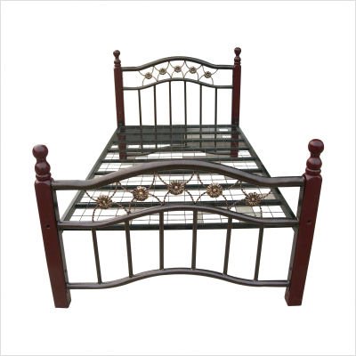 Metal Bed with Deep Cherry Legs in Hammerton Bronze Size: Twin Metal Bed with Deep Cherry Legs in Hammerton Bronze Size: Twin