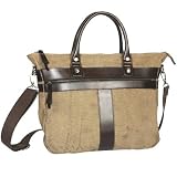 ProPassioneCancuero Shopper, Canvas Sand, waterpr./leather Mocca, compl. lined, 1 main comp., mobile phone comp., pen holder, 1 outer comp., carrying handles, shoulder strap, h 33 x w 37 x d 12 cm