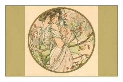 Woman with Bird, Art Nouveau Premium Poster Print, 16x24