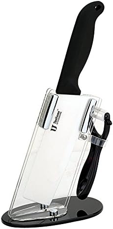 【Clearance Sale】 TimHome Kitchen Ceramic Paring Knives 2 Piece Block Set - 6 Inch Chef Vegetable Fruit Cleaver and 1 Peeler -- White Blade (Black Handle)