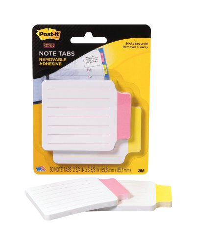 Post-it Note Info Tab Labels, 3-3/8 Inches x 2-3/4 Inches, 25 per Color, Coral, Yellow (2200-RY)